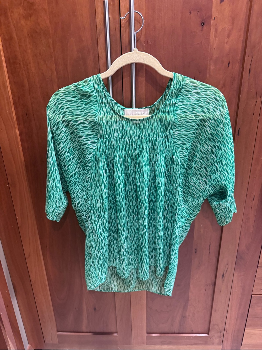 Michael Kors Sheer Green Patterned Dolman Sleeve Blouse